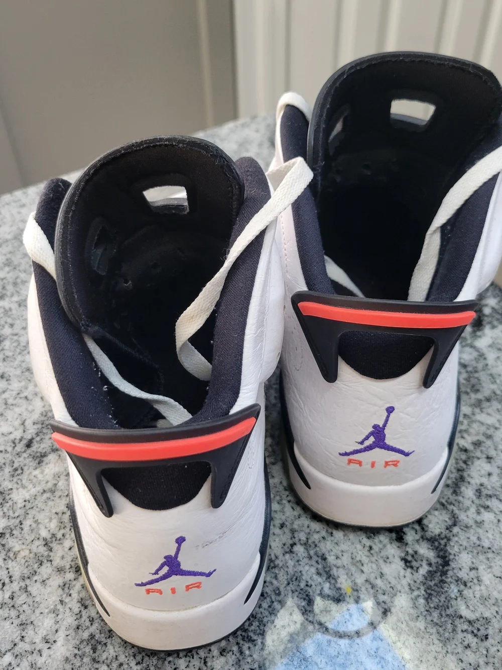 Jordan Retro High-Top Sneakers in White, Gray, Black & Purple - Picture 3 of 8